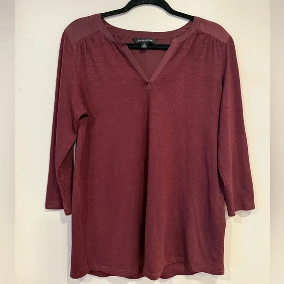 41 Hawthorn V-Neck Knit Top 3/4 Sleeve Burgundy Women's Size M - Picture 1 of 8